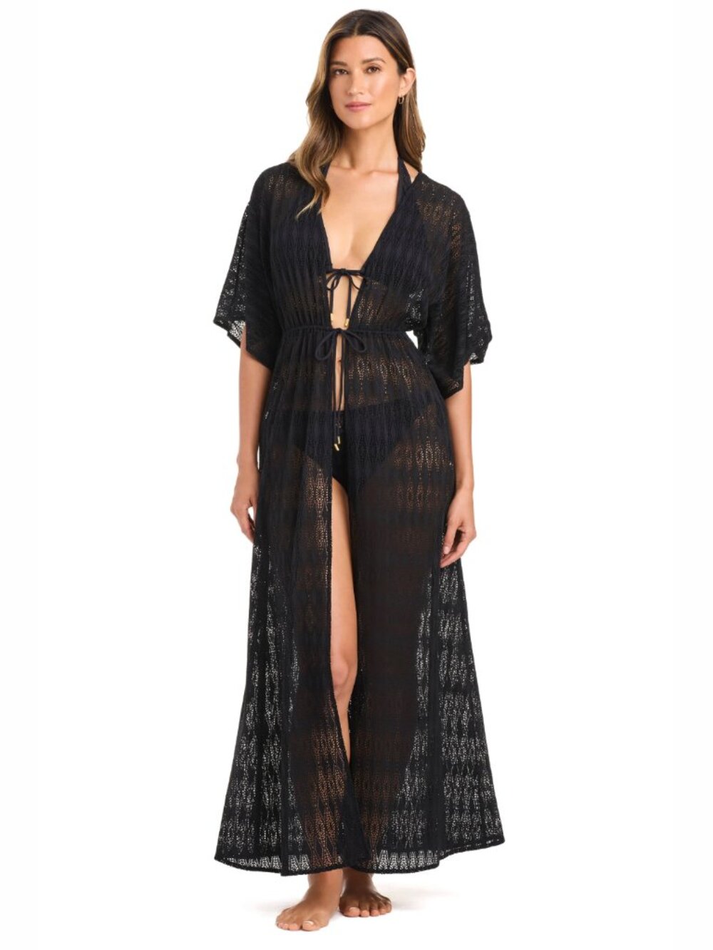 Bleu Rod Beattie Sunkissed Crochet Open-Front Caftan Black